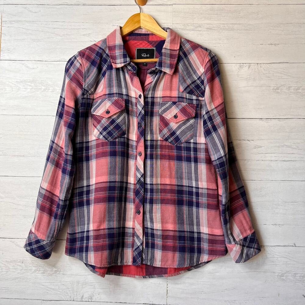 Rails Shirt Womens Size Medium Red & Blue Hunter Plaid Long Sleeve 100% Cotton